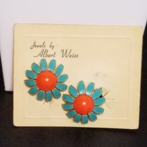 Vintage Weiss Enamel Flower Earrings Original Card